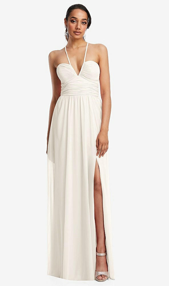 Front View - Ivory Plunging V-Neck Criss Cross Strap Back Maxi Dress