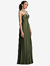 Side View Thumbnail - Olive Green Plunging V-Neck Criss Cross Strap Back Maxi Dress