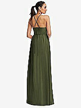 Rear View Thumbnail - Olive Green Plunging V-Neck Criss Cross Strap Back Maxi Dress