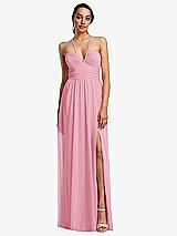 Front View Thumbnail - Peony Pink Plunging V-Neck Criss Cross Strap Back Maxi Dress