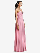 Side View Thumbnail - Peony Pink Plunging V-Neck Criss Cross Strap Back Maxi Dress