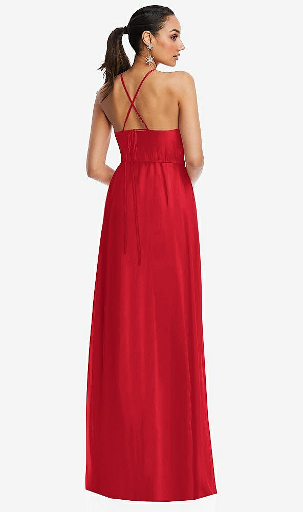 Back View - Parisian Red Plunging V-Neck Criss Cross Strap Back Maxi Dress