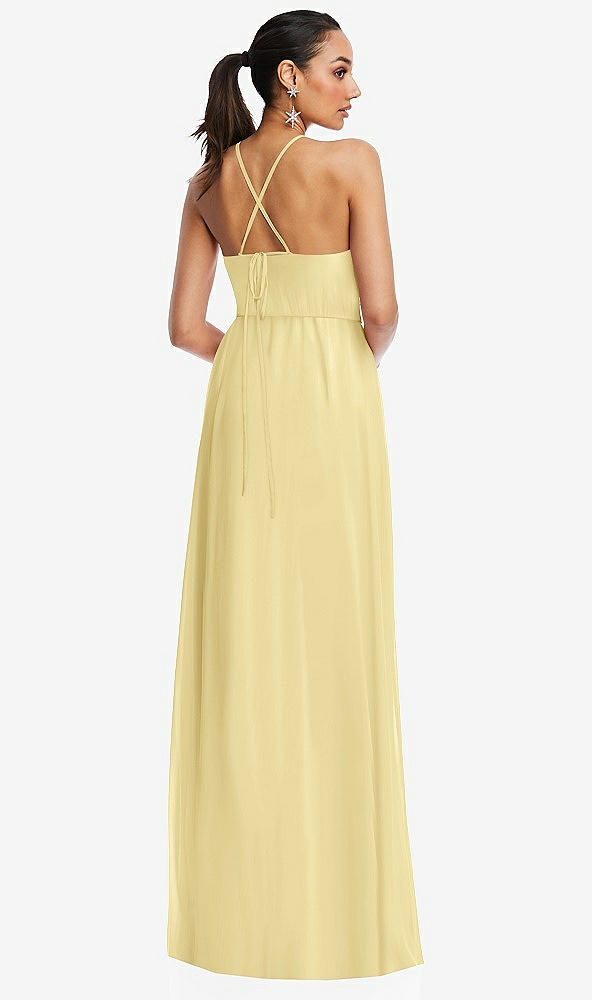 Back View - Pale Yellow Plunging V-Neck Criss Cross Strap Back Maxi Dress