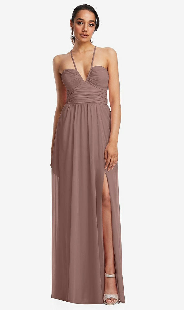 Front View - Sienna Plunging V-Neck Criss Cross Strap Back Maxi Dress