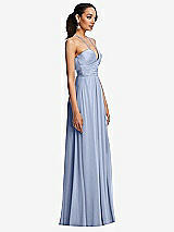 Side View Thumbnail - Sky Blue Plunging V-Neck Criss Cross Strap Back Maxi Dress