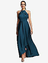 Front View Thumbnail - Atlantic Blue Ruffle-Trimmed Bodice Halter Maxi Dress with Wrap Slit