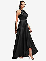Side View Thumbnail - Black Ruffle-Trimmed Bodice Halter Maxi Dress with Wrap Slit
