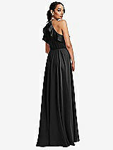 Rear View Thumbnail - Black Ruffle-Trimmed Bodice Halter Maxi Dress with Wrap Slit