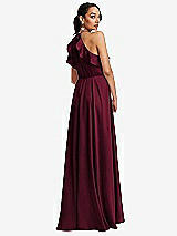 Rear View Thumbnail - Cabernet Ruffle-Trimmed Bodice Halter Maxi Dress with Wrap Slit