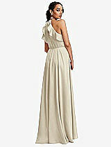 Rear View Thumbnail - Champagne Ruffle-Trimmed Bodice Halter Maxi Dress with Wrap Slit