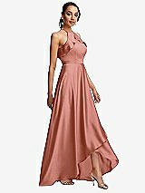 Side View Thumbnail - Desert Rose Ruffle-Trimmed Bodice Halter Maxi Dress with Wrap Slit
