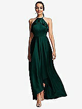 Front View Thumbnail - Evergreen Ruffle-Trimmed Bodice Halter Maxi Dress with Wrap Slit