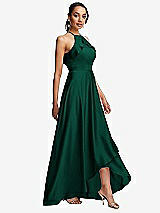 Side View Thumbnail - Hunter Green Ruffle-Trimmed Bodice Halter Maxi Dress with Wrap Slit