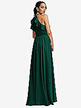 Rear View Thumbnail - Hunter Green Ruffle-Trimmed Bodice Halter Maxi Dress with Wrap Slit