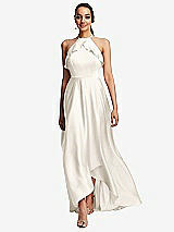 Front View Thumbnail - Ivory Ruffle-Trimmed Bodice Halter Maxi Dress with Wrap Slit