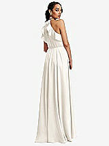 Rear View Thumbnail - Ivory Ruffle-Trimmed Bodice Halter Maxi Dress with Wrap Slit