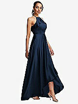 Side View Thumbnail - Midnight Navy Ruffle-Trimmed Bodice Halter Maxi Dress with Wrap Slit