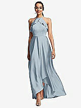 Front View Thumbnail - Mist Ruffle-Trimmed Bodice Halter Maxi Dress with Wrap Slit