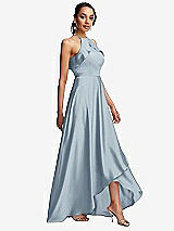 Side View Thumbnail - Mist Ruffle-Trimmed Bodice Halter Maxi Dress with Wrap Slit