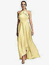 Front View Thumbnail - Pale Yellow Ruffle-Trimmed Bodice Halter Maxi Dress with Wrap Slit