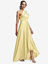 Side View Thumbnail - Pale Yellow Ruffle-Trimmed Bodice Halter Maxi Dress with Wrap Slit