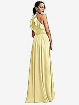 Rear View Thumbnail - Pale Yellow Ruffle-Trimmed Bodice Halter Maxi Dress with Wrap Slit