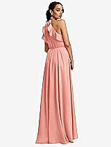 Rear View Thumbnail - Rose - PANTONE Rose Quartz Ruffle-Trimmed Bodice Halter Maxi Dress with Wrap Slit