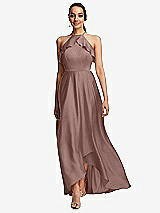 Front View Thumbnail - Sienna Ruffle-Trimmed Bodice Halter Maxi Dress with Wrap Slit