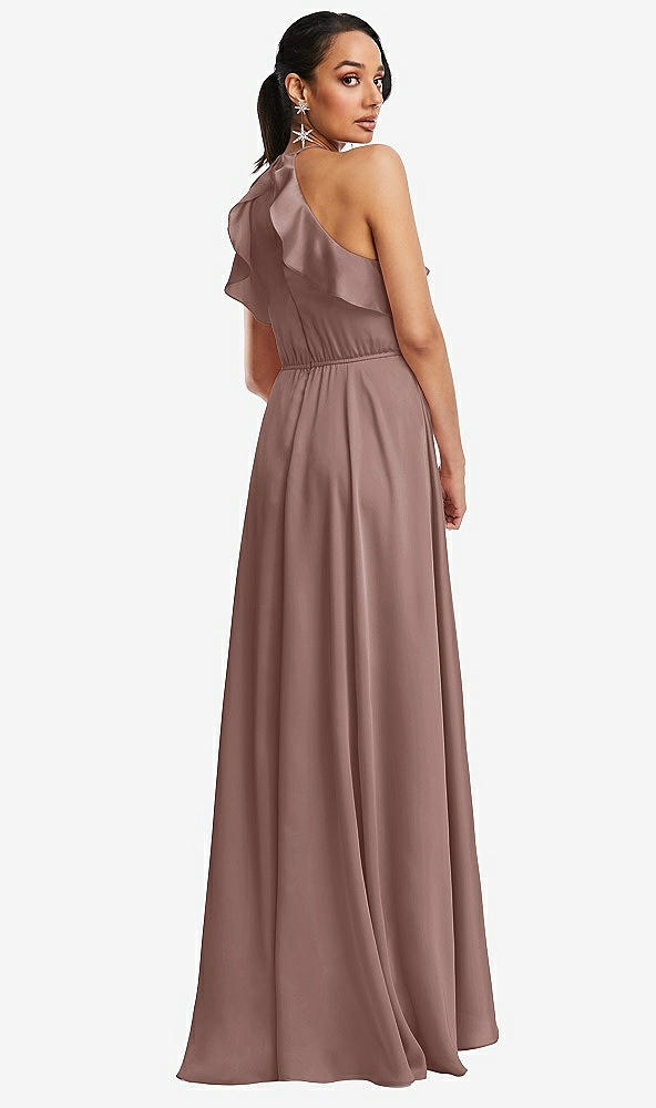 Back View - Sienna Ruffle-Trimmed Bodice Halter Maxi Dress with Wrap Slit