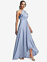 Side View Thumbnail - Sky Blue Ruffle-Trimmed Bodice Halter Maxi Dress with Wrap Slit