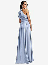 Rear View Thumbnail - Sky Blue Ruffle-Trimmed Bodice Halter Maxi Dress with Wrap Slit