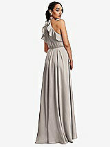 Rear View Thumbnail - Taupe Ruffle-Trimmed Bodice Halter Maxi Dress with Wrap Slit