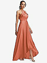 Side View Thumbnail - Terracotta Copper Ruffle-Trimmed Bodice Halter Maxi Dress with Wrap Slit