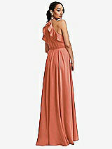 Rear View Thumbnail - Terracotta Copper Ruffle-Trimmed Bodice Halter Maxi Dress with Wrap Slit