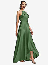 Side View Thumbnail - Vineyard Green Ruffle-Trimmed Bodice Halter Maxi Dress with Wrap Slit
