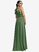 Rear View Thumbnail - Vineyard Green Ruffle-Trimmed Bodice Halter Maxi Dress with Wrap Slit