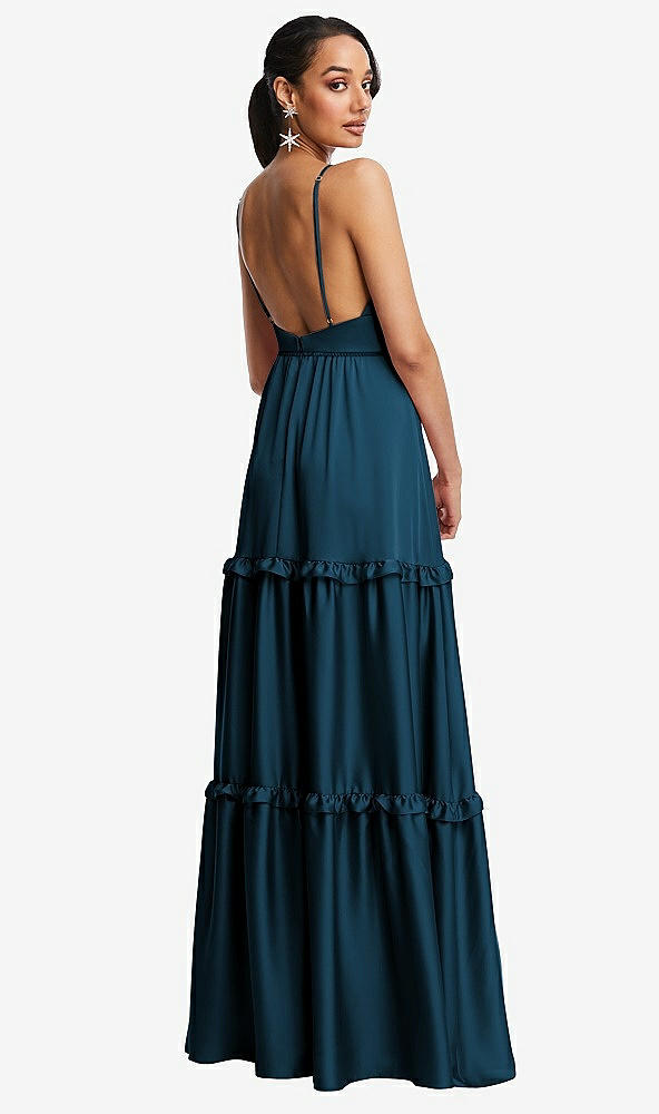 Back View - Atlantic Blue Low-Back Triangle Maxi Dress with Ruffle-Trimmed Tiered Skirt