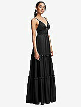Side View Thumbnail - Black Low-Back Triangle Maxi Dress with Ruffle-Trimmed Tiered Skirt