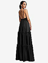 Rear View Thumbnail - Black Low-Back Triangle Maxi Dress with Ruffle-Trimmed Tiered Skirt