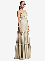Side View Thumbnail - Champagne Low-Back Triangle Maxi Dress with Ruffle-Trimmed Tiered Skirt