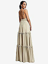 Rear View Thumbnail - Champagne Low-Back Triangle Maxi Dress with Ruffle-Trimmed Tiered Skirt