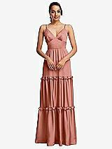 Front View Thumbnail - Desert Rose Low-Back Triangle Maxi Dress with Ruffle-Trimmed Tiered Skirt
