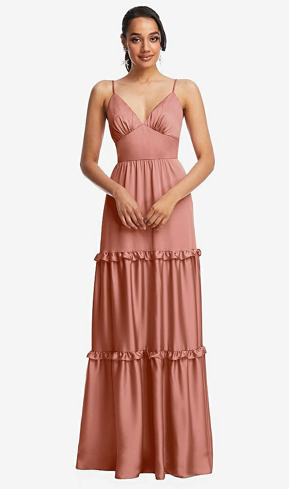Front View - Desert Rose Low-Back Triangle Maxi Dress with Ruffle-Trimmed Tiered Skirt
