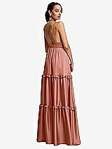 Rear View Thumbnail - Desert Rose Low-Back Triangle Maxi Dress with Ruffle-Trimmed Tiered Skirt