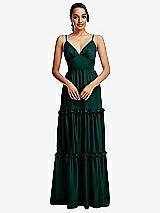 Front View Thumbnail - Evergreen Low-Back Triangle Maxi Dress with Ruffle-Trimmed Tiered Skirt