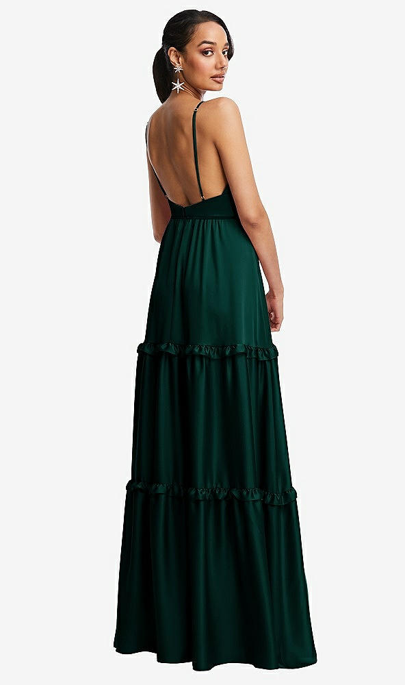 Back View - Evergreen Low-Back Triangle Maxi Dress with Ruffle-Trimmed Tiered Skirt