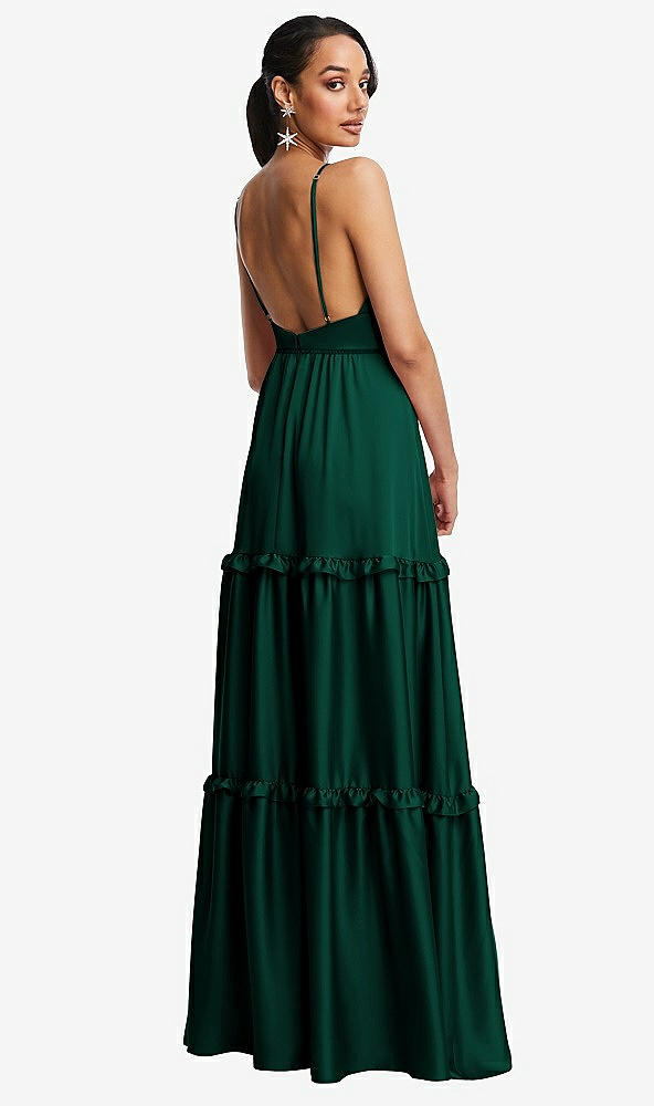 Back View - Hunter Green Low-Back Triangle Maxi Dress with Ruffle-Trimmed Tiered Skirt