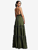 Rear View Thumbnail - Olive Green Low-Back Triangle Maxi Dress with Ruffle-Trimmed Tiered Skirt