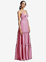Side View Thumbnail - Powder Pink Low-Back Triangle Maxi Dress with Ruffle-Trimmed Tiered Skirt