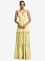 Front View Thumbnail - Pale Yellow Low-Back Triangle Maxi Dress with Ruffle-Trimmed Tiered Skirt